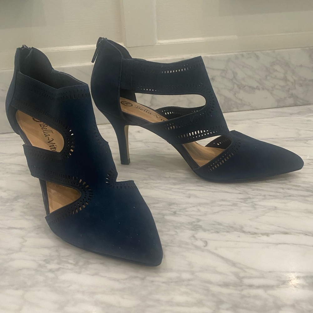 Navy Blue Suede Cut Out Shooties